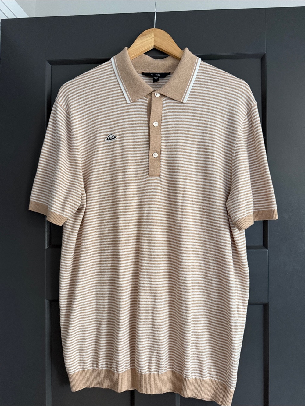 Men's Beige Stripe Short-Sleeve Polo Knit